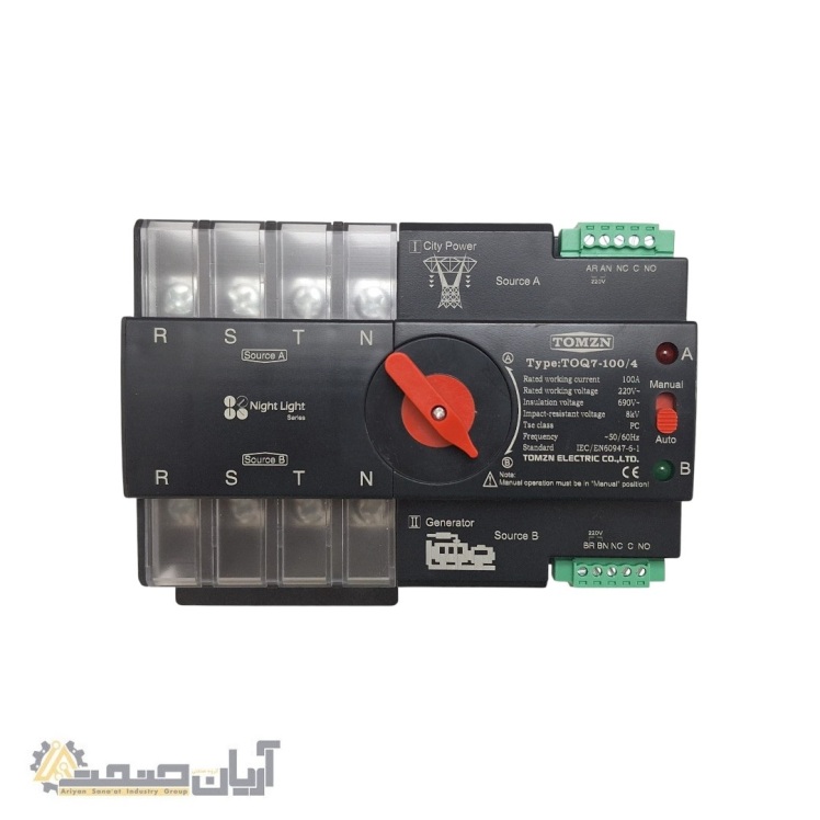 ATS سه فاز 100 آمپر TOMZN TOQ7-100/4 | کلید انتقال اتوماتیک برق شهر و ژنراتور 4 پل