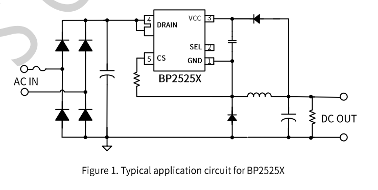 The BP2522X is an ultra-low standby power non-isolated buck converter for constant output voltage application. The device is suitable for 85Vac~265Vac universal input non-isolated auxiliary power supply,IC BP2525F تغذیه 3.3 و 5 ولت 